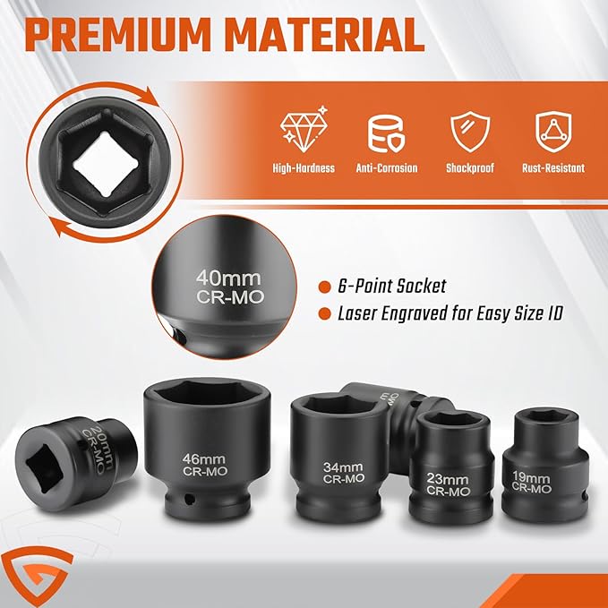 27 Piece 3/4" Drive 6 Point Metric Impact Socket Set | 17mm-60mm| Cr-Mo Steel