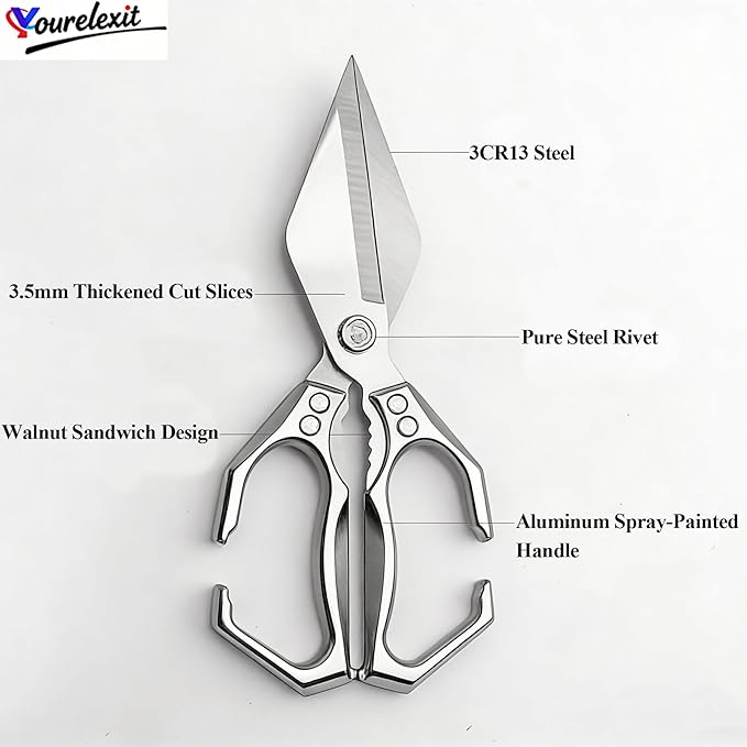 2-Piece Kitchen Scissors Set - Heavy Duty Poultry & Cooking Shears, High-Carbon Steel Meat Scissors for Chicken Bones/Seafood/Herbs, Ergonomic Handle Black & Silver