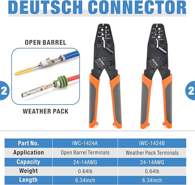 iCrimp Deutsch Terminal Crimp Tool Kit, Close Barrel and Open Barrel Crimper, Deutsch Removal Extraction Tool for Deutsch DT Connectors, Solid & Stamped Contacts, Delphi Weather Pack Terminals-12PCS