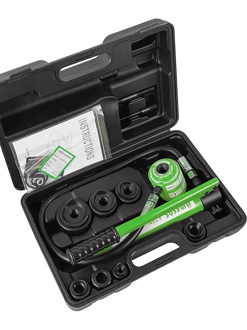 AMZCNC 8T Hydraulic Knockout Punch Tool Kit with 6 Dies (1/2" to 2") - Precise Metal & Conduit Hole Cutter Set