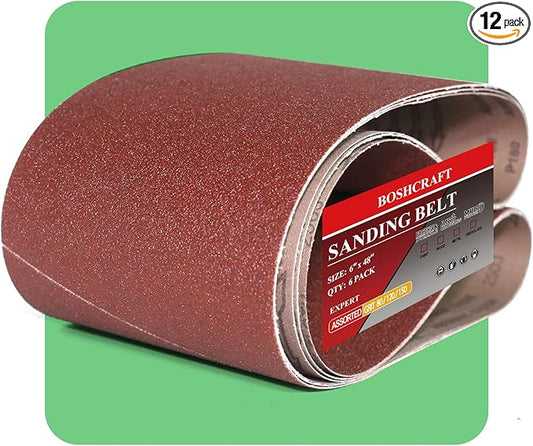 6 x 48 Inch Belt Sander Sanding Belt, 12 Pack Belt Sander Paper 80/120/150 Grits Assortment Aluminum Oxide Sanding Belts for Belt Sander Knife Sharpening Wood Metal Polishing