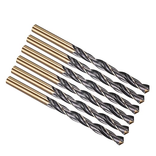 PATIKIL 7mm Drill Bit, Jobber Straight Shank 4341 High-Speed Steel 118째 Black and Gold Finish for Medium-Hard Metal Steel Acrylic - 6 Pack