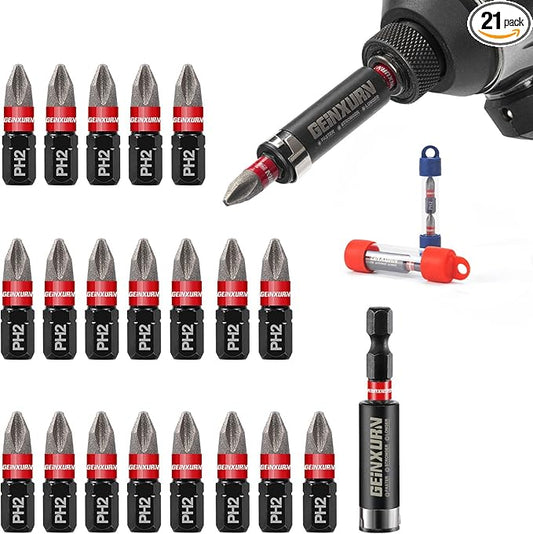 20Pcs Diamond Coated Impact Screwdriver Bit Set, 1 Inch #2 Phillips Insert Driver Bits, Magnetic S2 Steel PH2 Screwdriver Bits Set with 1Pcs Screwdriver Bit Holer
