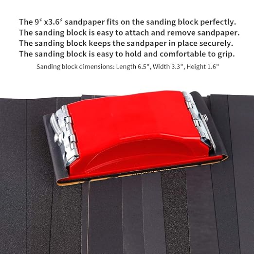 LANNEY Sand Paper, 120 to 2500 Fine Grit Sandpaper Assortment Pack with Sanding Block Sander, Wet Dry Waterproof Abrasive Sandpaper Sheets for Automotive Wood Metal Polishing Finishing, 9?3.6 Inch