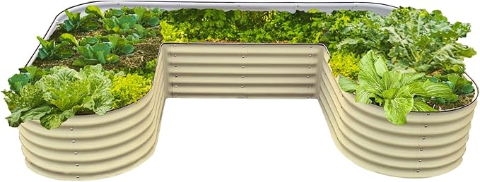 17" Tall U-Shape Raised Garden Bed Metal Raised Planter Bed for Vegetables Flowers Ground Planter Box, Standard Size, Pearl White