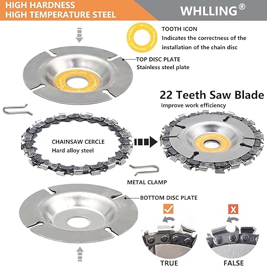 4PCS Wood Grinding Wheel for 4" or 4 1/2" Angle Grinder, 12 Teeth Wood Shaping Disc, Circular Saw Blade with Replacement Chain for Woodworking Cutting, Carving, Shaping and Sanding Grinding Wheel