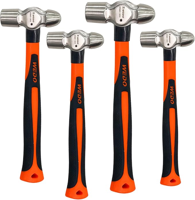 WEDO 4PCS Ball Pein Hammer Set,0.5lb+0.8lb+1lb+1.5lb(230g+340g+450g+680g),Stainless Steel Ball Peen Hammer Set With Fiberglass Handle,Die-forged,Shock-resistant,Corrosion Resistant