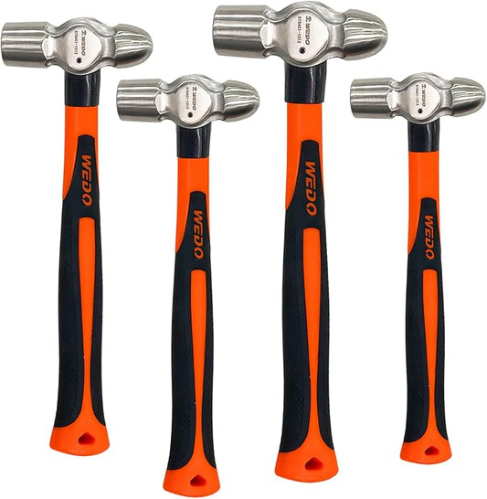 WEDO 4PCS Ball Pein Hammer Set,0.5lb+0.8lb+1lb+1.5lb(230g+340g+450g+680g),Stainless Steel Ball Peen Hammer Set With Fiberglass Handle,Die-forged,Shock-resistant,Corrosion Resistant