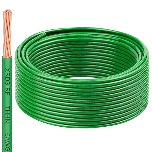 6 AWG THHN Stranded Bare Copper Wire 25FT Green Grounding Wire, Electrical Wire, 600V Rated Building Wire, Ideal for Panel Wiring, Grounding, Lighting Circuits, Control Systems