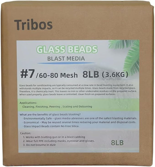 Glass Bead Media for Sandblasting ??8LB Non-Silica Reusable Blasting Abrasive for Rust Removal & Surface Finishing ??Multiple Mesh Options (# 7 (60~80Mesh))