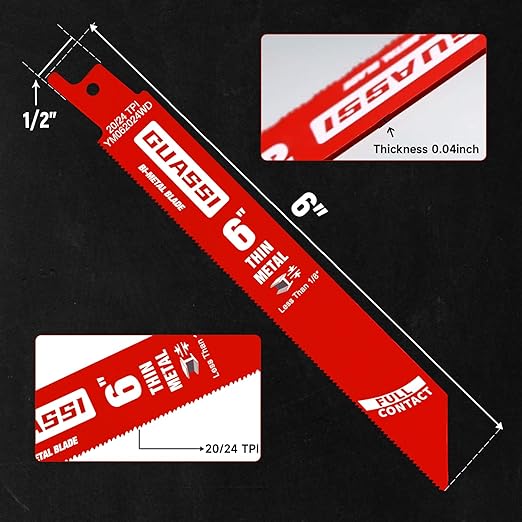 15 Pack 6 inch 20/24 TPI Reciprocating Saw Blade, Bi-Metal Sawzall Blades for Less 1/8" Thin Metal, PVC Nails Screw Soft Metals Steel Pipe, Longer Life Faster Smooth Cutting Speed, for Diablo DS0620BF