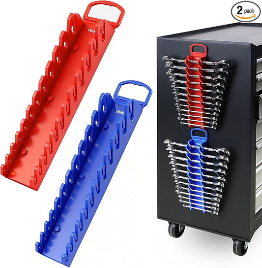 SWANLAKE 2-Piece Magnetic Wrench Organizer Toolbox Holder, SAE (1/4'' to 15/16''), Metric (6mm to 24mm) Ratchet Wrench Organizers, Total Hold 24 Slots Wrenches Holder for Tool Box