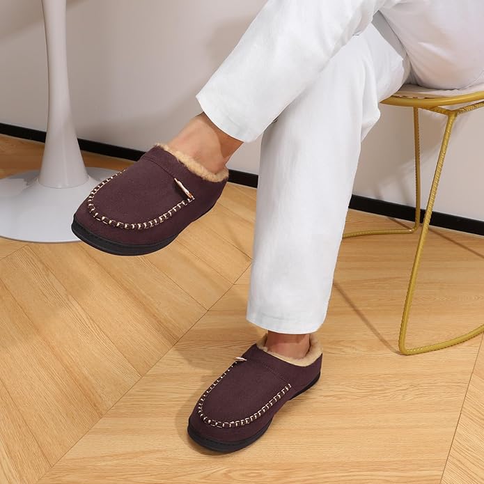 ATHMILE Mens House Shoes Fuzzy Warm Moccasin Memory Foam House Slippers for Men Cozy Winter Mens Slippers for Home Bedroom Indoor Outdoor
