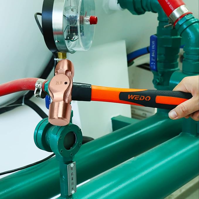 WEDO 2PCS Copper Ball Peen Hammer Set, 8 oz + 12 oz(1/2lb+3/4lb), Ball Pein Hammer with Fiberglass Handle, Die-Forged, Corrosion Resistant, DIN Standard