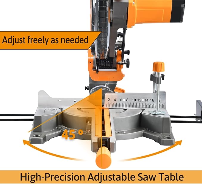 10-inch Sliding Miter Saw Single Bevel Table Saw 1800W 5200RPM Compound Miter Saw Corded Power Wood Circular Saw with Adjustable Extension Table