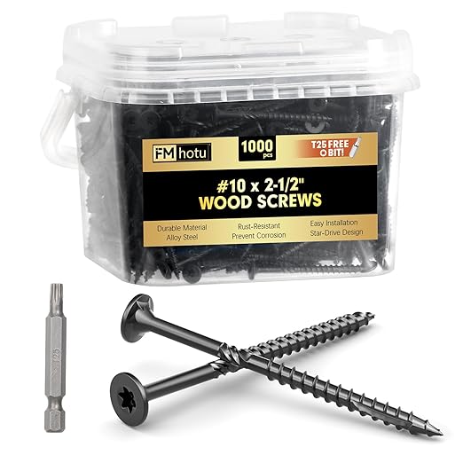 #10 x 2-1/2??Deck Screws, 1000Pcs Star Drive Wood Screws, Rust Resistant Timber Screws for Timber/Log/Landscaping Wood, T25 Star Bit Included, Black