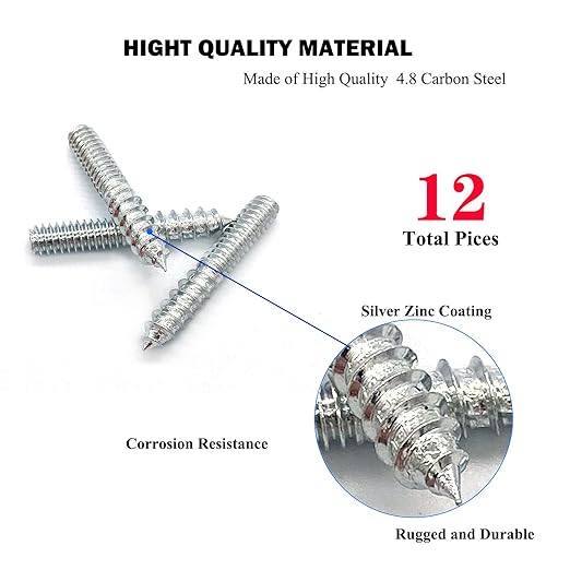 12 Pack 5/16-18 x 2 Inch Silver Hanger Bolts Double Headed Bolts for Furniture Screws 50mm Length