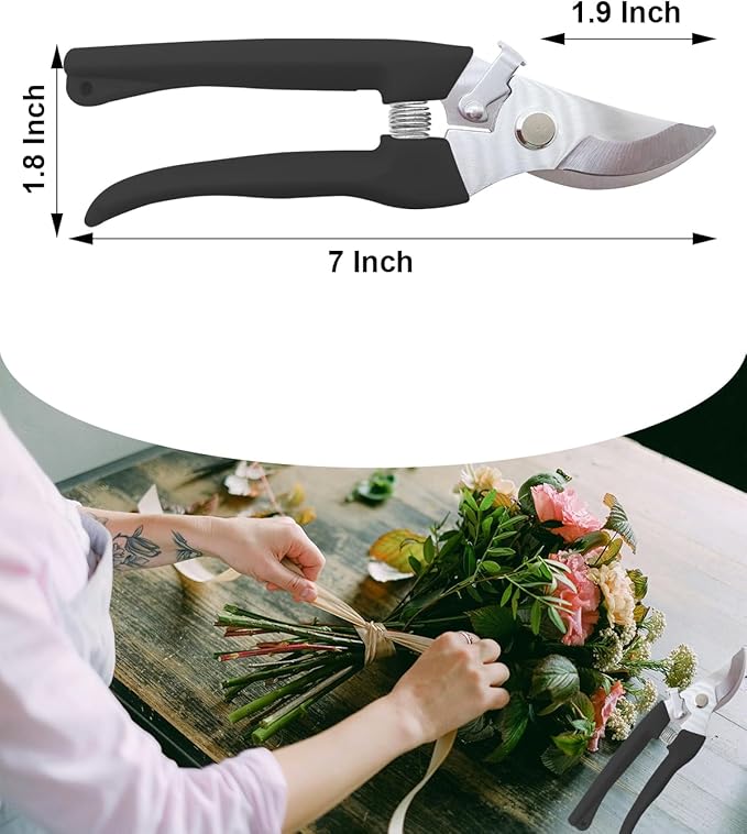 Pruning Shears for Gardening, 2 Pack Garden Scissors for Cutting Fresh Flowers, Floral Clippers for Plants, Fruits (Black)