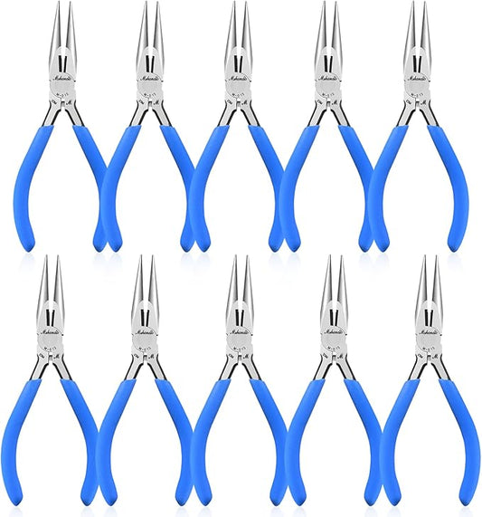 Needle Nose Pliers Set, mshandto 5" Long Nose Pliers for Wire Bending, 10 Pack High Carbon Steel Needle Nose Pliers, Serrated Jaw Pliers for Jewelry Making, Electronics, Object Grasping, Craft Making