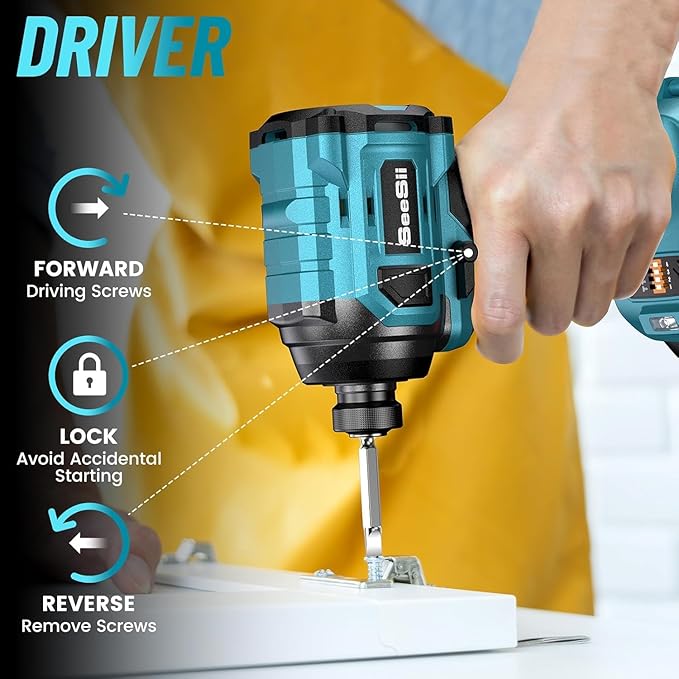 Seesii Cordless Impact Wrench & Impact Driver set 1/2'' Wrench Gun & 1/4'' Impact Driver, 2x 4000mAh 21V Battery, Fast Charger, 20 pcs Driver Bit Set & Bag