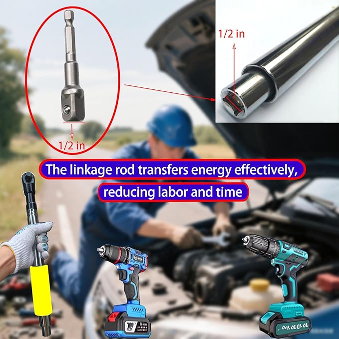 Offset Wrench Extender - 1/2" Drive Impact Wrench Adapter, Heavy-Duty Ratchet Extension for Tight Spaces, Fits Standard Sockets (Yellow)