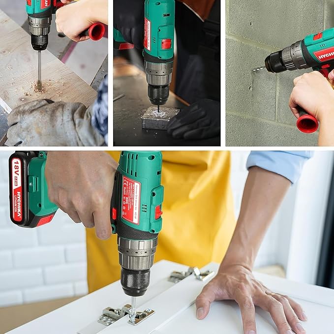 HYCHIKA Cordless Hammer Drill Driver 18V and Laser Level 360° Self Leveling with Tripod, Laser class: II, 2-Tool Power Tool Combo Kit