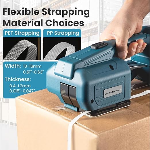 MorNon Electric Strapping Machine with LCD Display, Automatic Handheld Banding Tool for 13-16mm PP PET Straps, 2횞4000mAh Batteries, Portable Packaging Tensioner for Boxes and Pallets