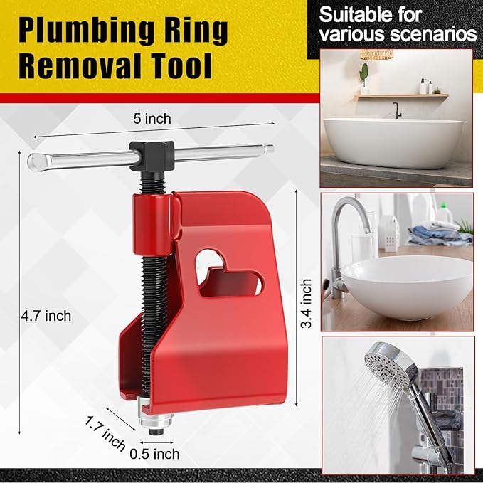 Lanties 5 Pcs Angle Stop Wrench Kit Plumbing Tool, Compression Sleeve Puller for 1/2" Compression Fitting Ferrule Puller Removal Tool for 1/2" Copper Tubing 4-way Multi-functional Utility Key(Yellow)