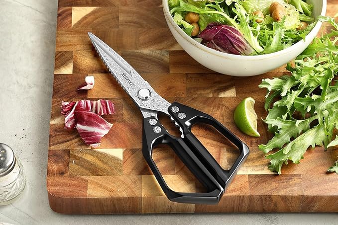 XINZUO Sharp Kitchen Scissors with Black Handle,110 Layers Damascus Steel Multipurpose Heavy Duty Kitchen Shears for Poultry/Vegetables/Fish/Nuts