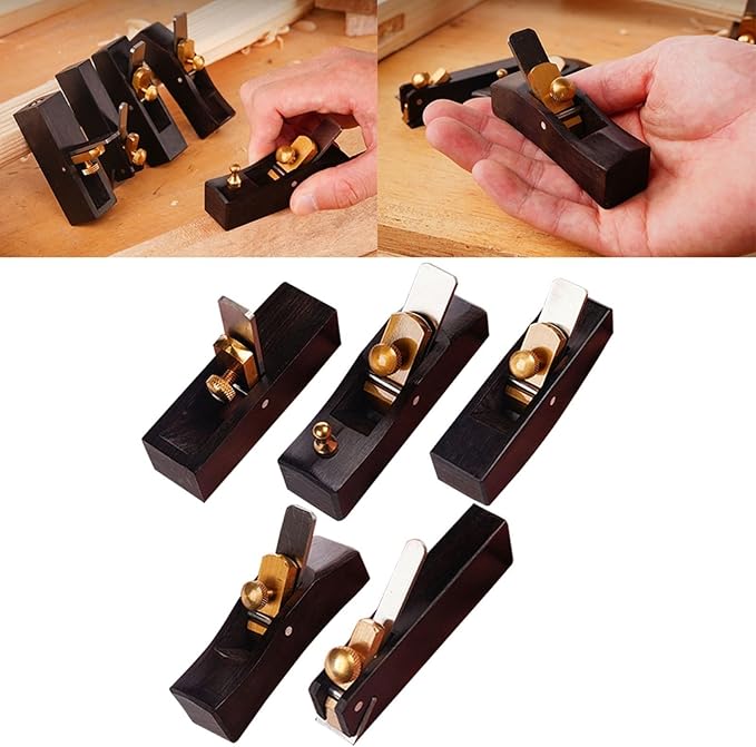 Mini Planer Ebony Hand Plane Tool With Polished Steel Blade For Burr-Free Wood-Finishing And DIY Carpentry, 8X2x2.2 Cm(round bottomed)