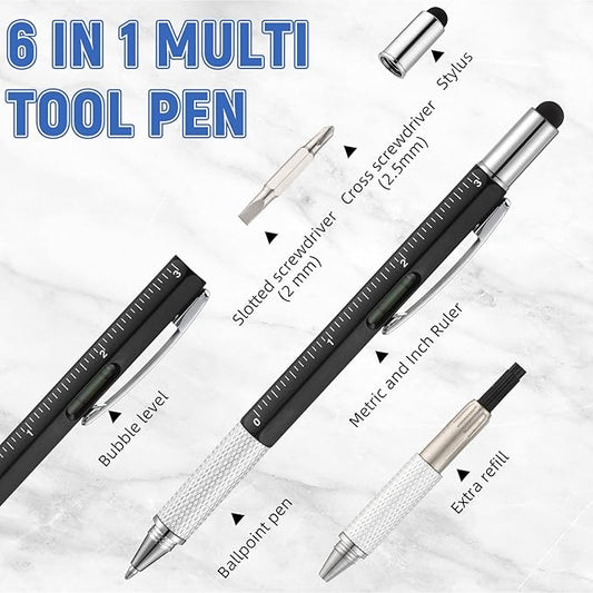 Yeaqee 40 Pcs Stocking Stuffers Bulk Gifts for Men 6 in 1 Party Favor Father's Christmas White Elephant Gifts Multi Tool Pens with Ruler, Level Gauge for Adult (Vivid Color)