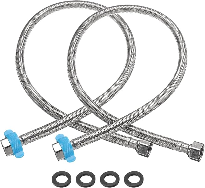uxcell 2Pcs 32" Faucet Supply Lines Connector Stainless Steel Braided Long Faucet Connector G1/2 Female Compression Thread x G1/2 Female Straight Thread for Kitchen Sink Bathroom (Silver)