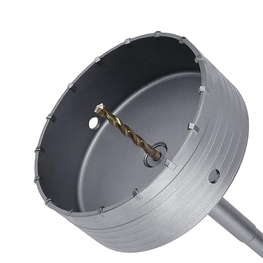 160mm / 6.3 inch Concrete Hole Saw with 220mm SDS Plus Shank Connecting Rod, Tungsten Carbide Teeth (7.7mm x 4mm) Cement Hole Saw for Concrete Cement Brick Wall Stone (160mm (6.3 inch)