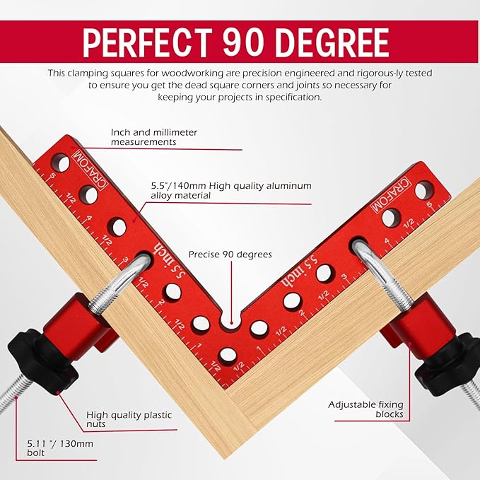 Crafom Corner Clamp for Woodworking, 90 Degree Corner Clamp With Box, Set of 8(3??5.5?? Aluminum Alloy Right Angle Clamp, Wood Working Tools, Positioning Squares for Frame, Box, Cabinets, Drawers.
