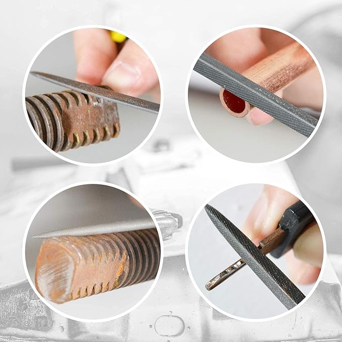 Utoolmart Carbon Steel Needle File, 10-Pieces Mini Steel Needle File Set, 5mm x 180mm Round Files Tools with Plastic Handle, for Metal Glass Stone with Fine Sanding