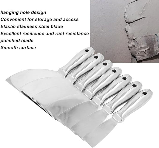 Drywall Repair & Wallpaper Removal Putty Knife Set 7-Piece Stainless Steel Hand Scraper Tool Kit for Applying Putty Plaster DIY Home Renovation Projects