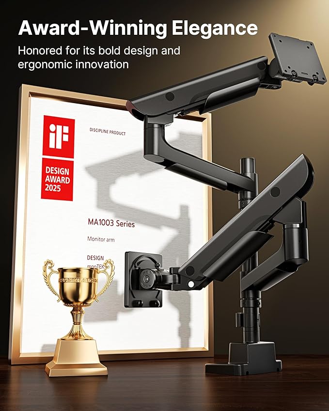 monTEK Sleek Aluminum Monitor Arm for 17??7??Ultrawide Screens up to 59.4 lbs, USB 3.0 A/C, Heavy Duty Dual Monitor Arm Desk Mount, Pneumatic Lift, Quick-Release Plate, Clamp/Grommet, Max VESA 100x100