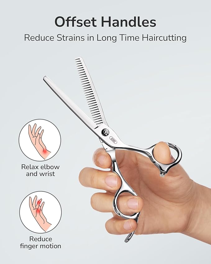 ULG Hair Thinning Scissors 6.7??Shark Series 100% Japanese Stainless Steel, Offset Handle, 30-Tooth Seamless Thinner 15% Hair Removal, Professional Barber Layering Shears for Salon & Home Hair Styling
