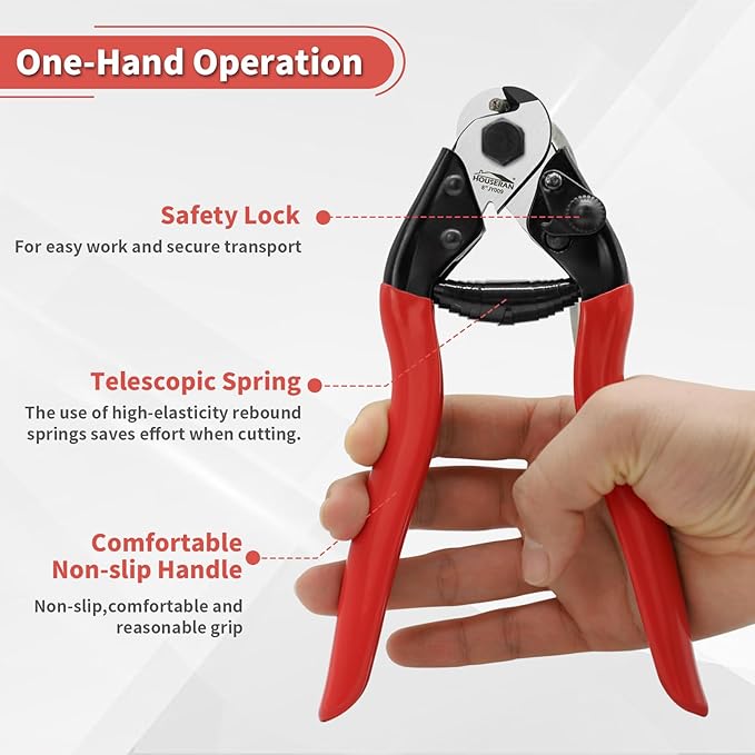 8 Inch Wire Rope Cutter, Stainless Steel Cable Cutter, Heavy Duty Wire Cutters Cutting Up to 3/16" for Fence, Wire Seals, Aircraft Cables, Decking, Railing, Bike Bicycle Brake Cable, DIY