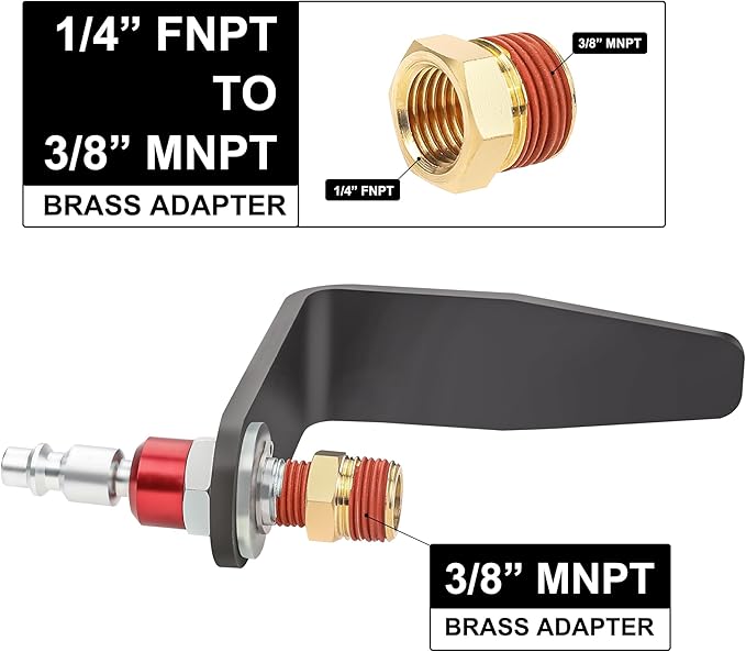 Hromee Pneumatic Tool Rafter Hook Hanger with 1/4" Swivel Air Fittings, L-Shaped Hook for Air Nailer, Air Hammer, Air Blow Gun with 1/4??Female to 3/8??Male Adapter 2 Pieces