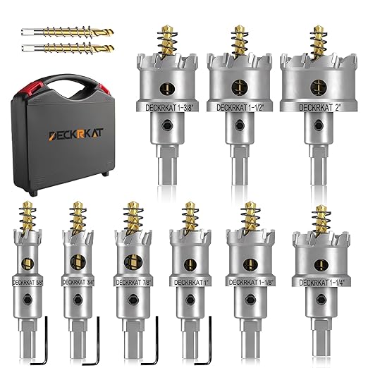 11-Piece 3/4" to 2" TCT Hole Saws Detachable Drill Bit Set for Stainless Steel, Hard Metals, Plastic, and Wood 1" Cutting Depth Heavy-Duty with 2-Piece Removable Pilot Bits and Allen Wrench.