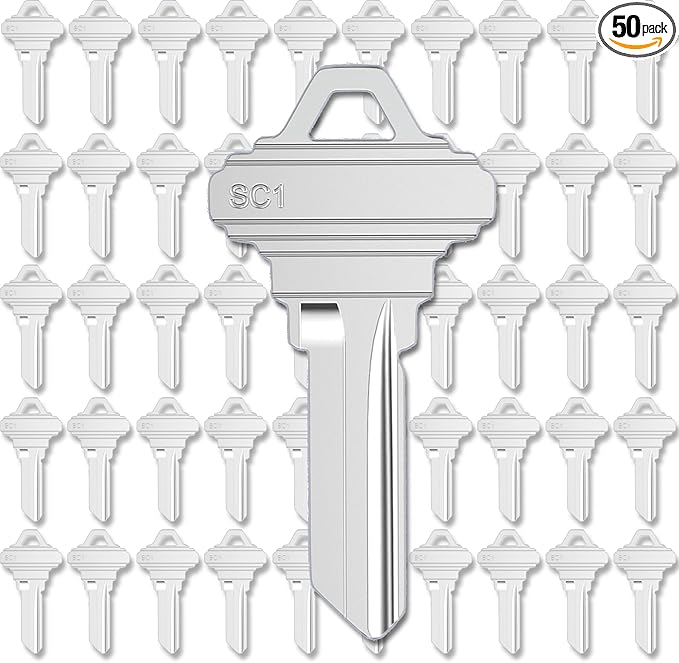 Premium Brass SC1 Key Blanks, Blank Key Compatible with 5-Pin Locks, Nickel Plated Surface, Uncut Blank Keys, Pack of 50