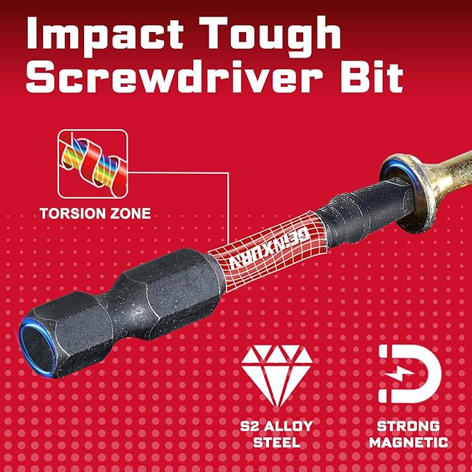 Impact Square Screwdriver Bits Set, 20 Pieces 2?쒶agnetic(SQ1/SQ2/SQ3) S2 Steel Multi Cross Driver Bits and 1 Pc Bit Holder with Soft Hanging Strips