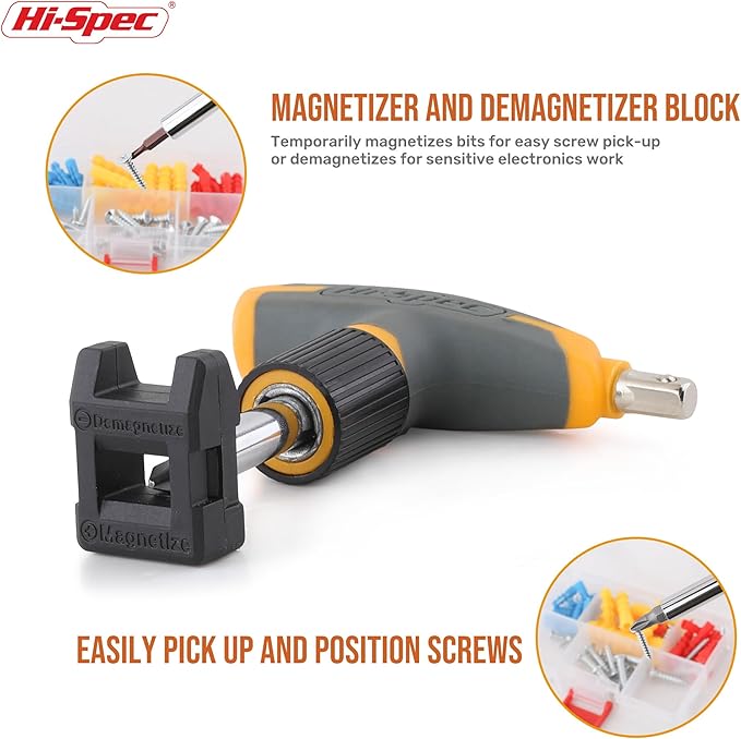Hi-Spec 30pc Magnetic T-Handle Ratchet Wrench and Screwdriver Set. Small Compact Hand Tool Kit Set with Sockets for Home & Car & Office. Toolkit Starter Repairs in a Portable Tool Box Case