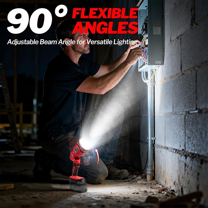 Cordless LED work light compatible with Milwaukee 18V Battery, 1500LM Handheld Spotlight with 550 Yard Distance, Flashing mode and Pivoting Head for Workshop, Camping, Jobsites (Battery Not Included)