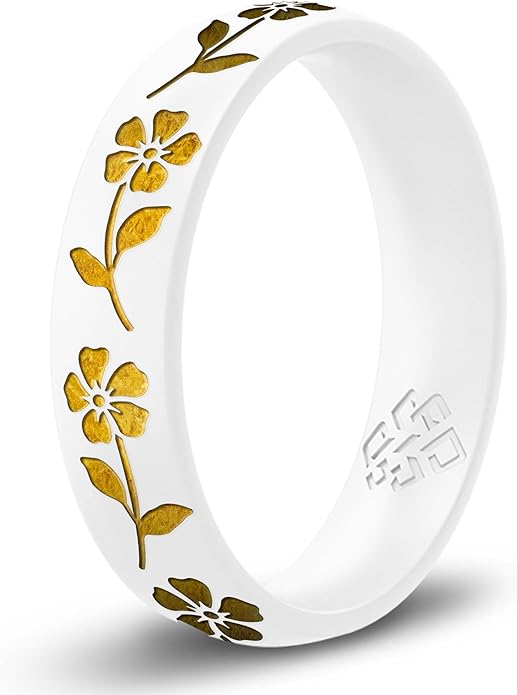Knot Theory Birth Flower Silicone Ring for Women - 4mm Comfort Fit Wedding Band Engagement Ring