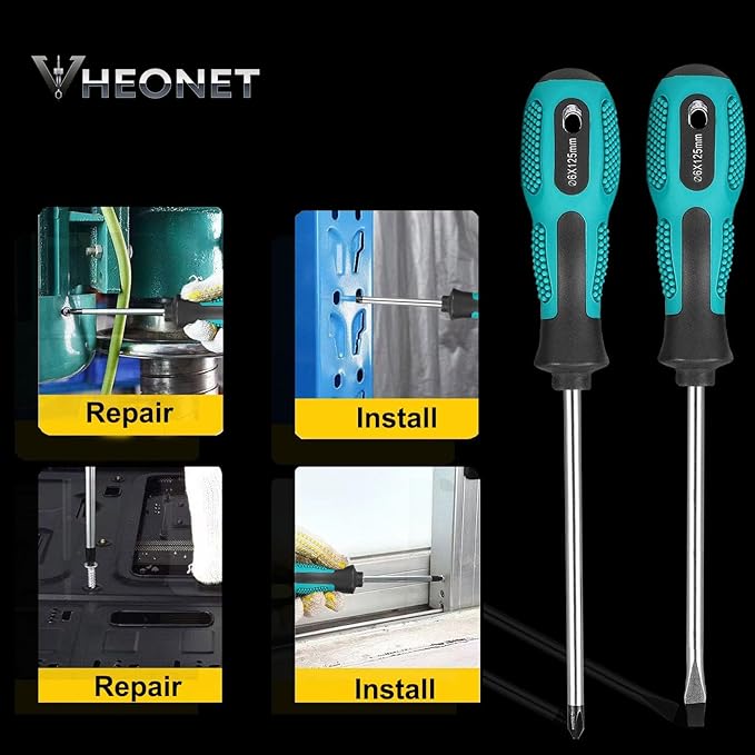 Stocking Stuffers for Men: 6-Piece Magnetic Screwdriver Set with 4-in-1 Keychain Tool | Includes Phillips & Flat Head | Non-Slip Grip for DIY & Home Repair | Practical Gift (Green & Black)