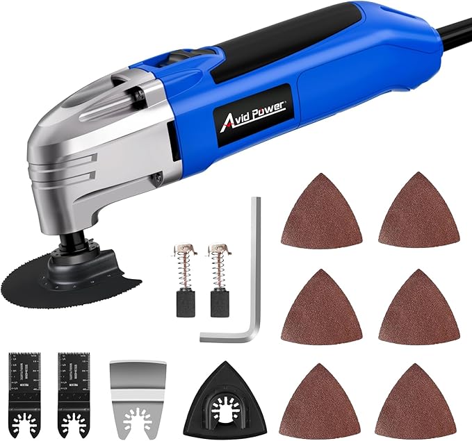 AVID POWER Oscillating Tool, 22000 OPM Electric Oscillating Multi Tool with 3째Oscillation Angle, Cutting, Sanding, Grinding, Scraping, 11 Accessories & Universal Interface-Blue