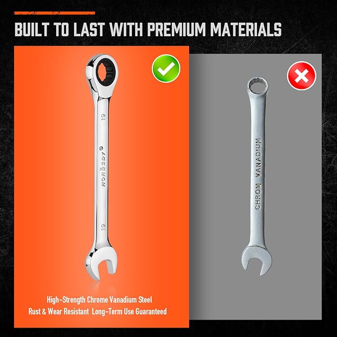 HORUSDY 13-Piece Sturdy Ratcheting Wrench Set | Metric Sizes 6??9mm | Max Torque Ratchet Combination Wrenches Set with Storage Rack | 72-Tooth | Chrome Vanadium Steel