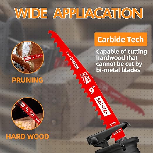 1 Pack 9 Inch 3 Tpi Carbide Reciprocating Saw Blades for Wood Cutting and Tree Trimming, Pruning Sawzall Blades with Carbide Tipped Teeth for Longer Life and Faster Cutting Speed